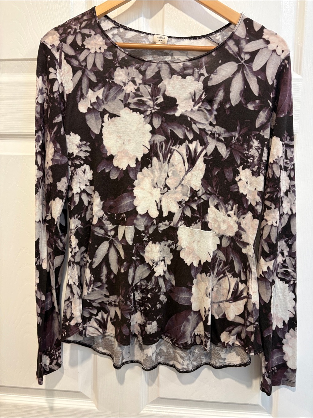 Wilfred Purple & White Floral Long-Sleeve Scoop Neck Top - size L